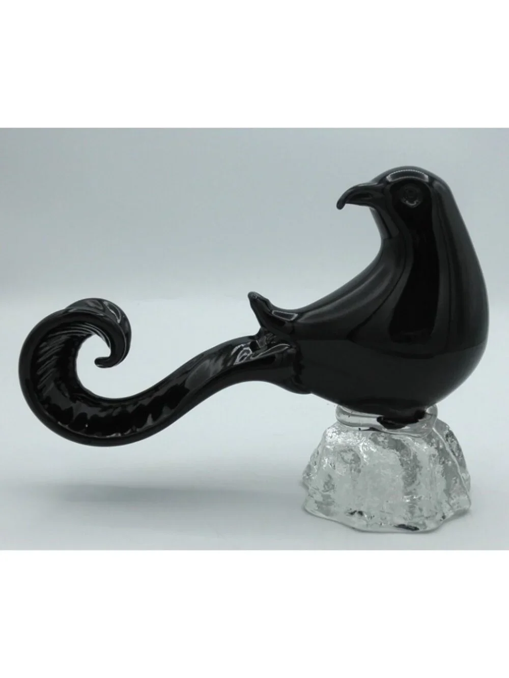 Art Glass Pheasant Figurine Black Glass Clear Base Vintage Heisey? Stunning!
